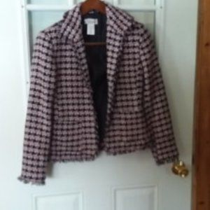 Sz 6 Dress Barn Pink&Navy Frayed Edge Blazer EUC